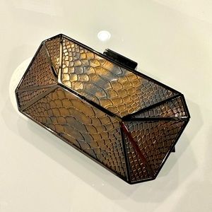 Unique gray & tan snakeskin pattern clutch purse, EUC